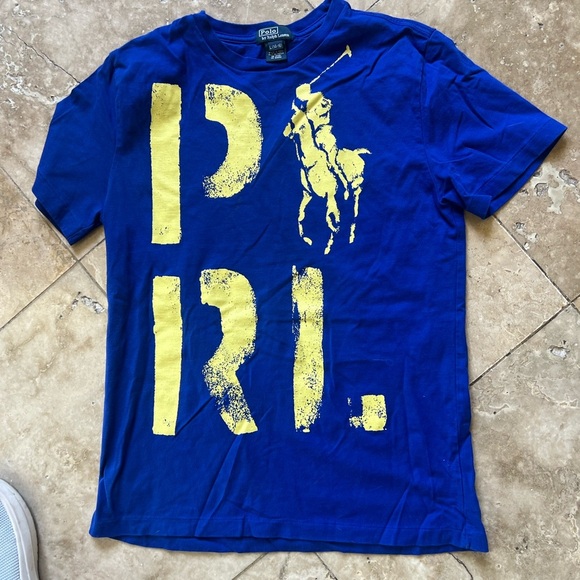 Polo by Ralph Lauren Blue T-Shirt with Yellow Logo boys size large 14/16 - Picture 6 of 7